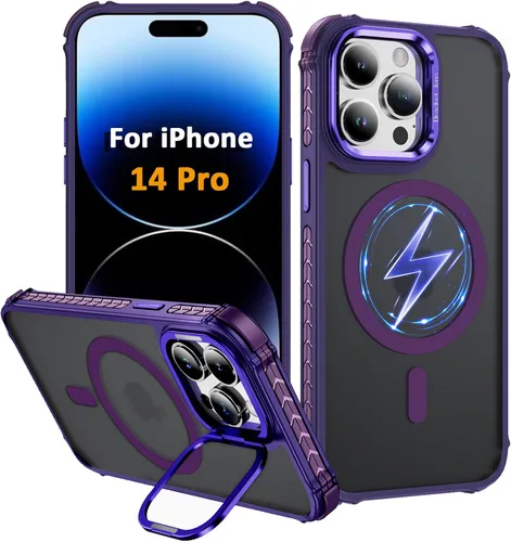 Vista 15 de Funda KETGII para iPhone 13, para iPhone 14, compatible con MagSafe, carga inalámbrica, resistente, a prueba de golpes, pata ajustable, delgada