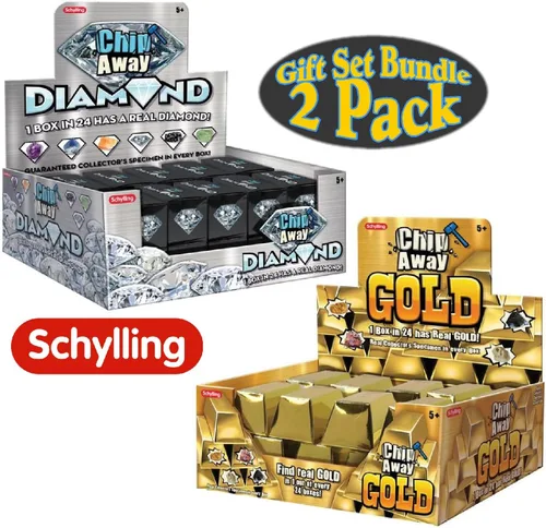 Vista 4 de Schylling Chip Away Science Digs - Juego de regalo de oro y diamantes, paquete de 2