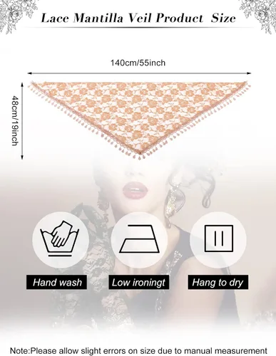 Vista 2 de 6 piezas de chal de encaje triangular velo de mantilla bufanda de borla floral católica ligera cubierta de cabeza para mujer velo catedral bufanda