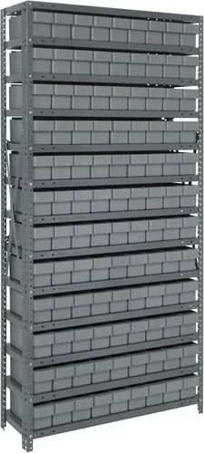 Vista 166 de Quantum QSBU-245BK Heavy Duty Shelving Unit with (7) Shelves and (24) QUS245 Black Bins for Garage Warehouse Storage Distribution 400 lb Load