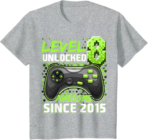 Vista 35 de Level 8 Unlocked Awesome 2015 Video Game 8th Birthday Boy T-Shirt, Negro