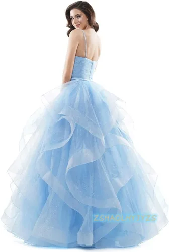Vista 3 de ZSHAOLHYJYZS Vestidos de graduación de tul con purpurina 2024 con tirantes delgados, vestido de baile para mujer, vestidos largos de regreso a casa