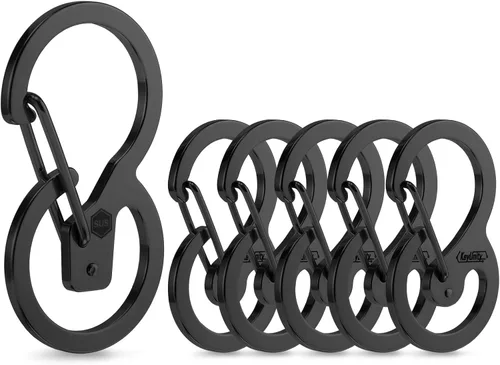 Vista 10 de KeyUnity Mosquetón de acero inoxidable, mini clips, llavero organizador para llaves, linterna, cuchillo plegable y silbatos