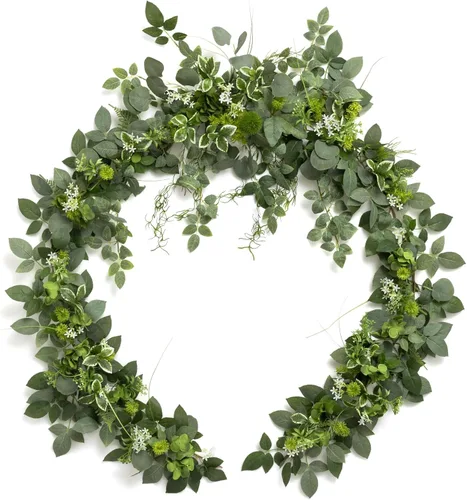 Vista 28 de Ling's moment Dusty Blue Artificial Flower Garland Wedding Arch 6 FT Azul polvoriento y azul marino