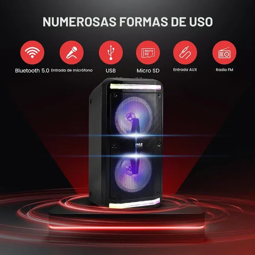 Vista 3 de [Usado] Pyle Pyle PPHP288B - Sistema de altavoces PA Bluetooth portátil Bluetooth recargable de 600 W para interiores y exteriores, sistema PA