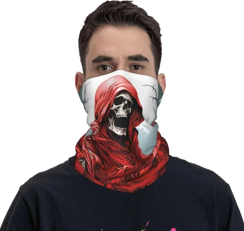 Vista 2 de CASGTNZ grim reaper angel Death Dark Blood red Neck Gaiter Face Cover Balaclava Gaiter Mask for Men Women Bandana for Motorcycle Cycling Riding