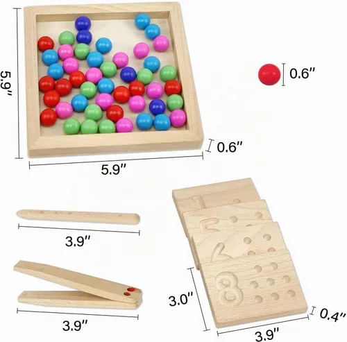 Vista 6 de Juego de tablas de seguimiento de números de madera, juguete de conteo de cuentas de matemáticas Montessori para niños pequeños, aprendizaje