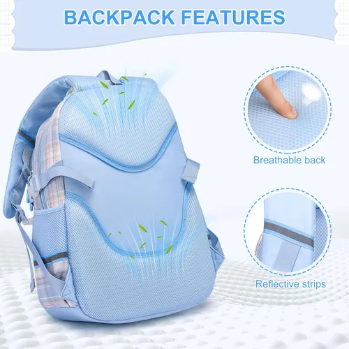 Vista 4 de WYCY - Mochila escolar para niñas Perfecta para niños y adolescentes Mochila kawaii con compartimento para portátil, Tartán azul, Grande, Classic