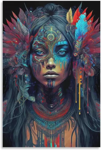 Vista 9 de Lianjue - Póster de princesa azteca, arte azteca, arte psíquico, un póster de arte temeroso, póster de princesa azteca, lienzo femenino, póster