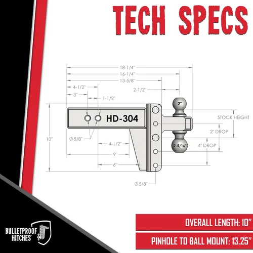 Vista 6 de BulletProof Hitches - Enganche de remolque ajustable resistente de 3.0 pulgadas (clasificación de 22,000 libras) - Enganche de remolque