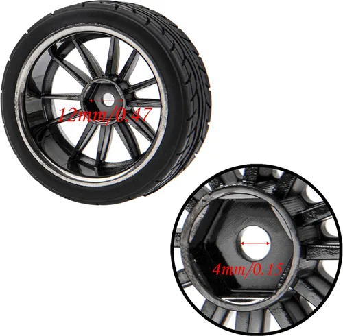 Vista 6 de Llantas hexagonales de 12 radios y neumáticos de goma compatibles con HSP Tamiya HPI Kyosho 1/10 On-Road Touring Car WLtoys 1/14 144001 Traxxas 1/16