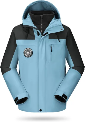 Vista 8 de CAMELSPORTS Chaqueta de esquí de montaña 3 en 1 para hombre, chaqueta de invierno impermeable, chaqueta de nieve cálida con capucha, abrigo
