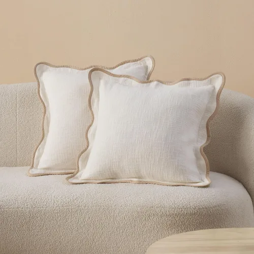 Vista 23 de Fundas de almohada festoneadas de doble puntada, 100% algodón, juego de 2 fundas de almohada decorativas bohemias de 18 x 18 pulgadas, hechas