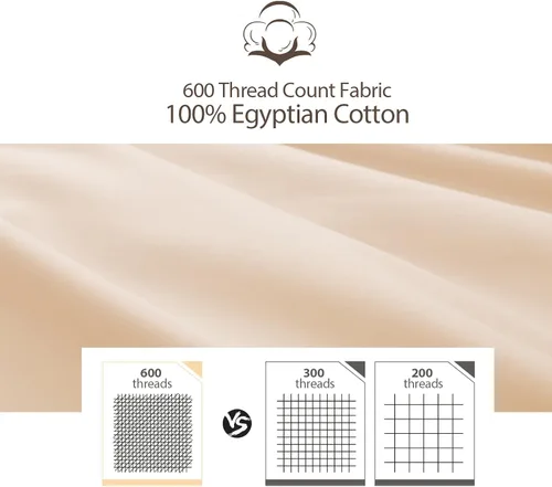 Vista 2 de Juego de 2 protectores de almohada 100% algodón egipcio, 600 hilos tamaño estándar con cremallera, fundas refrescantes de tejido satinado, Beige