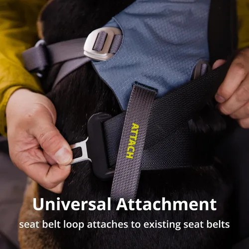 Vista 6 de Ruffwear, Load Up - Arnés de automóvil para perro, acolchado ajustable, sujeción de viaje con accesorio universal para cinturón de seguridad