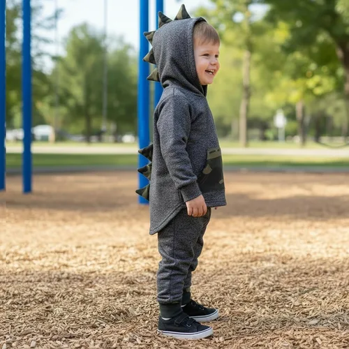 Vista 3 de Ropa de bebé niño para niños pequeños, traje de otoño e invierno, sudadera con capucha de manga larga + pantalones, 2 piezas
