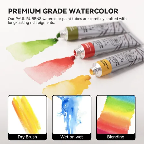 Vista 4 de Paul Rubens Set de Pintura de Acuarela 24 Colores Vibrantes 12ml / 0.4 Fl Oz Tubos, Tubos de Acuarela con Gran Valor, Pinturas de Acuarela