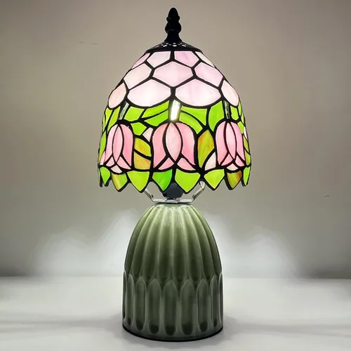 Vista 13 de Tiffany Stained Glass Mushroom Table Lamp 12.5 Inch -Blue Peacock Tiffany Lamp,6X6X12.5 Inch,Small Night Light,Ceramic Base, Mini Accent Light