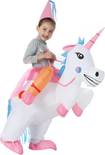 Vista 3 de YEAHBEER Disfraz inflable de unicornio para Halloween, disfraz inflable