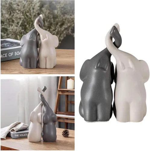 Vista 9 de Figuras de cerámica de elefante gris y blanco, arte de pie, artesanía para decoración del hogar, M