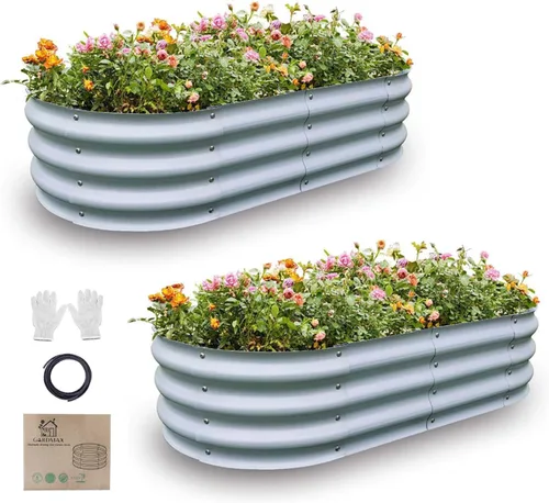 Vista 13 de GARDMAX 2x2x1FT Galvanized Round Raised Garden Bed Kit, Metal Planter Boxes Outdoor with Easy Assembly, Large Garden Bed for Vegetables, Fruits