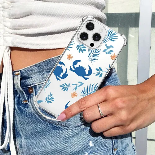 Vista 7 de Funda transparente con estampado de cangrejo azul para iPhone 7 Plus/8 Plus, TPU suave y flexible, de cuerpo completo, a prueba de golpes, para Rana