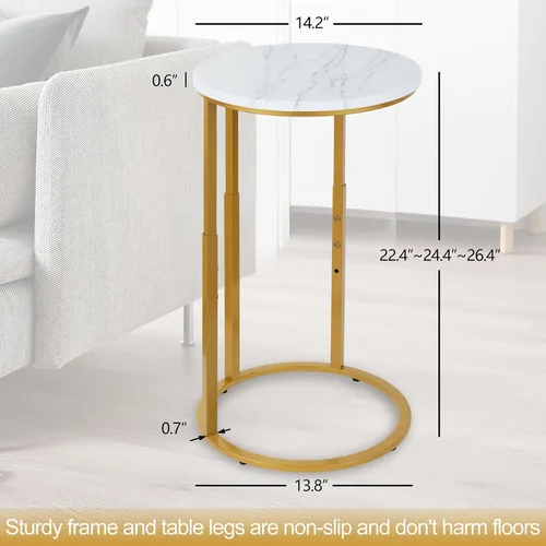 Vista 2 de Serteaw Mesa auxiliar en forma de C, mesa auxiliar resistente para sofá, mesita de noche, espacio pequeño, bandeja para TV, soporte para tocadiscos