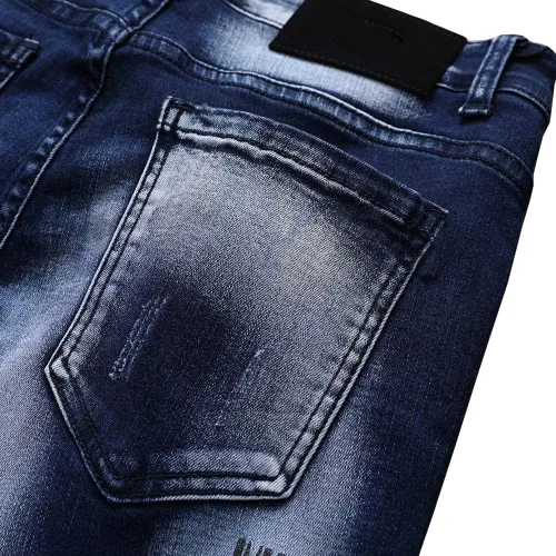 Vista 3 de NC Pantalones vaqueros para hombre rasgados pantalones de mezclilla rectos Slim Fit Regular Distressed Comfort Flex