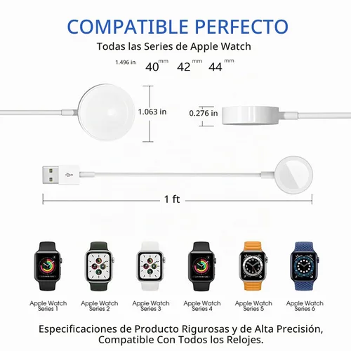 Vista 8 de Cargador de reloj para Apple Watch, 1.0 ft/1 pie corto de carga USB A inalámbrico magnético portátil cable de carga iPhone iWatch cable compatible