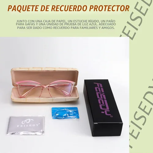 Vista 7 de FEISEDY - Gafas con bloqueo de luz azul para computadora, para mujer y hombre, marco Cateye TR90 B2772 Negro