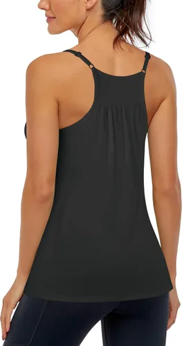 Vista 3 de Hibelle Camisetas sin mangas para mujer con espalda cruzada para entrenamiento y yoga con brasier estante incorporado