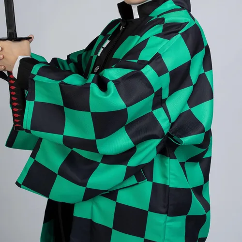 Vista 5 de Cosfun Kamado Tanjirou Cosplay traje Kimono trajes con capa disfraz de Halloween mp005092