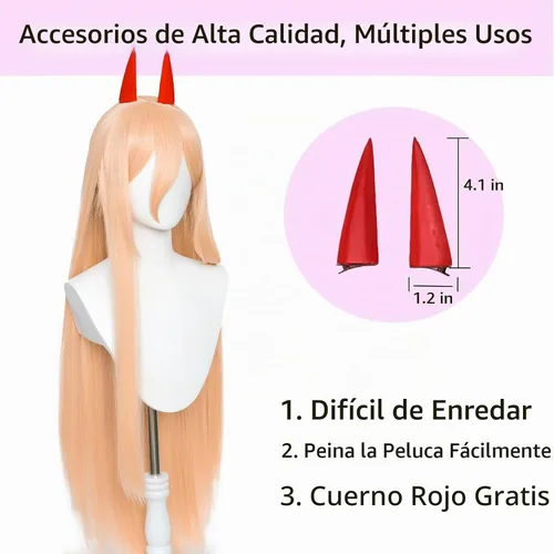 Vista 3 de Aicos Power Cosplay peluca larga naranja recta Cosplay pelucas con Poder naranja