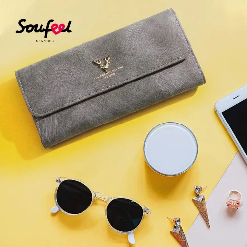 Vista 6 de SOUFEEL Billeteras personalizadas para mujer con foto personalizada, piel sintética, delgada, larga, triple, regalos para mamá, abuela, hija, Gris