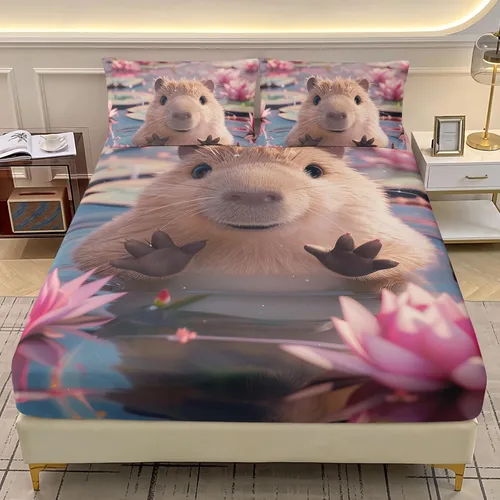 Vista 23 de AILONEN Lovely Bear - Juego de sábanas bajeras tamaño Queen, juego de ropa de cama con pajarita de dibujos animados para niños y niñas, sábana