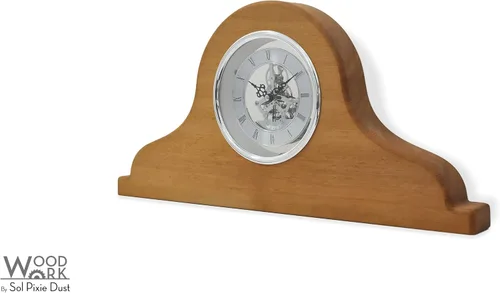 Vista 6 de Wooden Mantel Clock - Shelf Clock - Skeleton Clock Face - Solid Iroko Wood - Fireplace Clock - Moving Gears - Table Clock - Room Decor