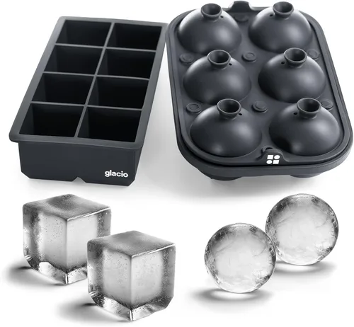 Vista 9 de Moldes para cubitos de hielo, esfera de silicona grande y combo cuadrado con embudo de llenado 2 Inch Round & Square Shapes, Built In Easy Fill