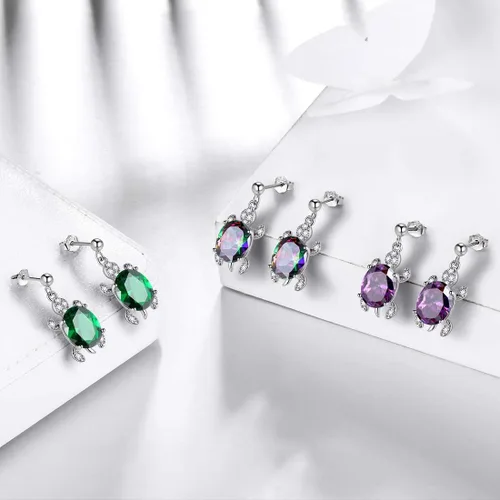 Vista 5 de Aurora Tears Tutrle Jewelry - Collar de plata de ley 925 para mujer, diseño de tortuga de animales marinos, pendientes, anillo, pulsera de circonita