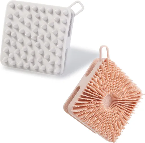 Vista 10 de 2 piezas cepillo exfoliante corporal de silicona, cepillo de champú corporal de silicona, esponja de silicona suave para piel sensible, masajeador
