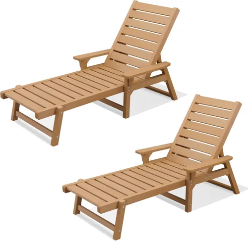 Vista 17 de Chaise Lounge, madera de polietileno, silla de salón al aire libre con respaldo ajustable, resistente a la intemperie, impermeable, a prueba