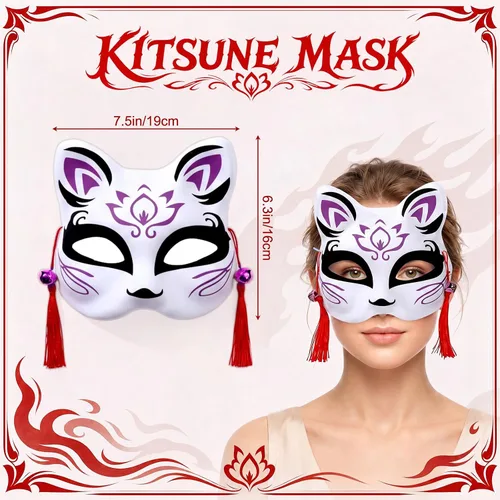 Vista 3 de 45 máscaras de zorro Kitsune Anime japonés para Halloween
