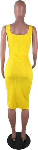 Vista 5 de Salimdy - Vestido de longitud media con corte tubo, sexy y liso, con tirantes delgados, acanalado, con botones, abertura lateral, entallado