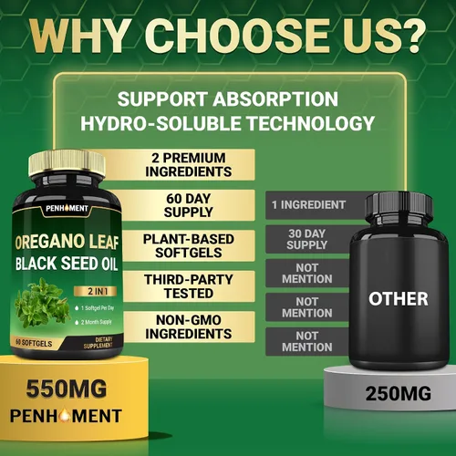 Vista 6 de 550 mg Aceite de Orégano con Aceite de Semilla Negra - 60 Cápsulas Blandas
