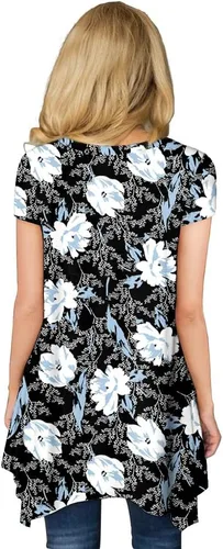 Vista 3 de POPYOUNG 2024 Womens Summer Short Sleeve Tunic Tops Casual Swing Blouse Shirt