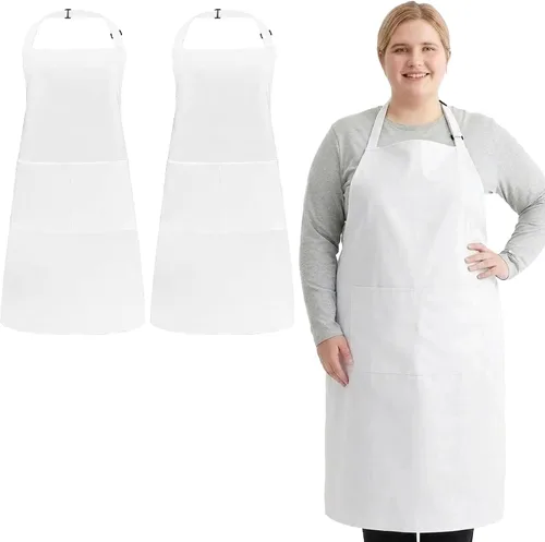Vista 8 de Paquete de 2 delantales de talla grande, delantales de chef grandes negros con 2 bolsillos para hombres y mujeres, camarera, delantal de trabajo