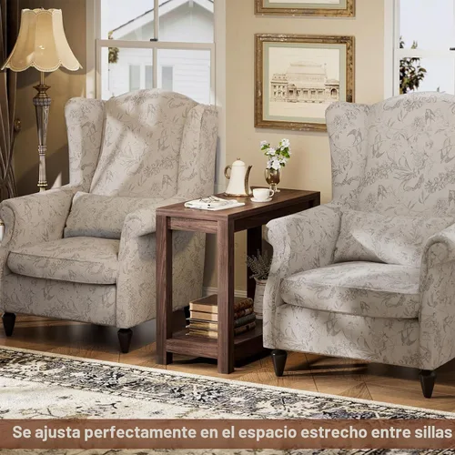 Vista 4 de Besiost Mesa auxiliar de granja, mesa auxiliar estrecha, mesa auxiliar delgada con estante de almacenamiento, mesa consola pequeña para espacios