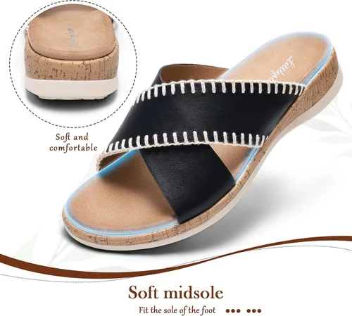 Vista 5 de Littleplum Sandalias para mujer, con soporte de arco, cómodas, planas, transpirables, ajustables, ortopédicas, para caminar, playa, viajes
