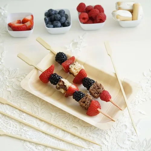 Vista 11 de Efavormart - Paquete de 100 brochetas de bambú natural de 4.75 pulgadas con palillos de cóctel de perlas blancas