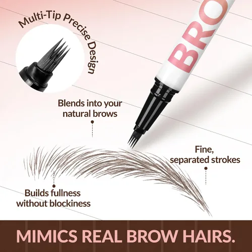 Vista 4 de BEPHOLAN Lápiz de cejas marrón líquido de 4 tenedores y punta de pincel preciso, cejas naturales similares al cabello, larga duración durante todo