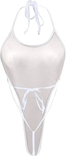 Vista 4 de RTRDE Conjunto de lencería para mujer, lencería ajustada de cintura alta, malla transparente, encaje lencería para mujer